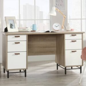 Avon Computer Desk With 6 Drawers In Sky Oak And White