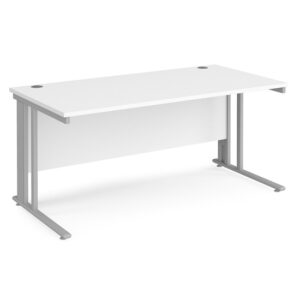 Melor 1600mm Cable Managed Computer Desk In White And Silver