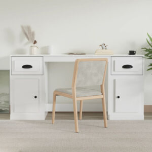 Vance High Gloss Computer Desk With 2 Doors 2 Drawers In White