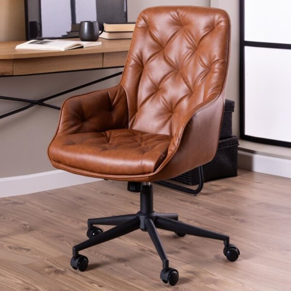 Elmont PU Leather Home And Office Chair In Brandy
