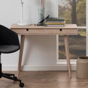 Canton Wooden Laptop Desk With 2 Drawers In White Oak