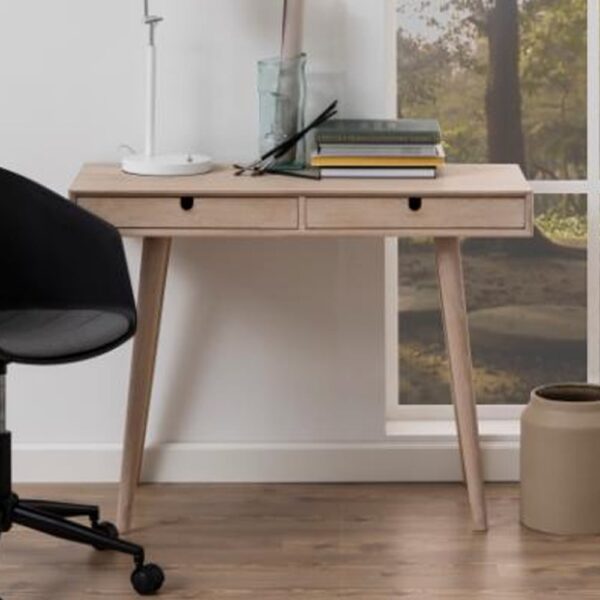 Canton Wooden Laptop Desk With 2 Drawers In White Oak