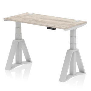 Troy 120cm Wooden Adjustable Laptop Desk Silver Foot In Grey Oak