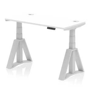Troy 120cm Wooden Adjustable Laptop Desk With Silver Foot In White