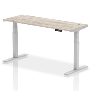 Troy 160cm Wooden Adjustable Laptop Desk Silver Legs In Grey Oak