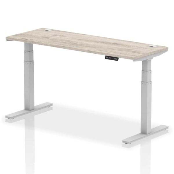 Troy 160cm Wooden Adjustable Laptop Desk Silver Legs In Grey Oak