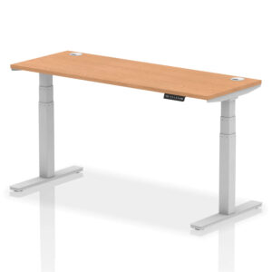 Troy 160cm Wooden Adjustable Laptop Desk With Silver Legs In Oak