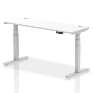 Troy 160cm Wooden Adjustable Laptop Desk With Silver Legs In White