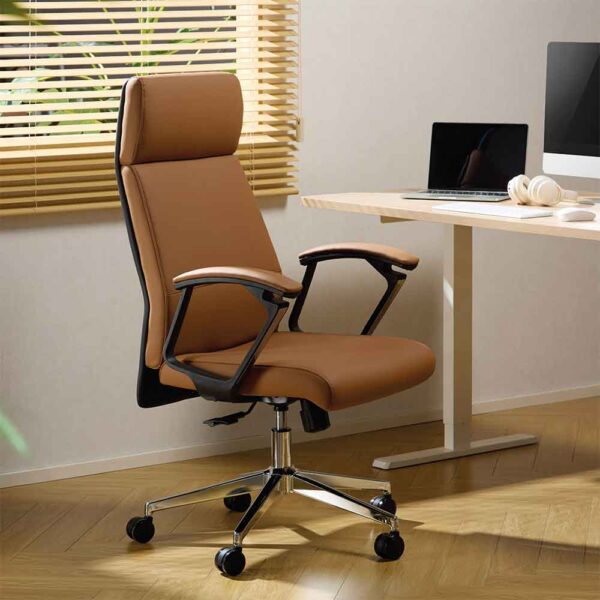 Alpine Faux Leather High-Backed Home And Office Chair - Tan